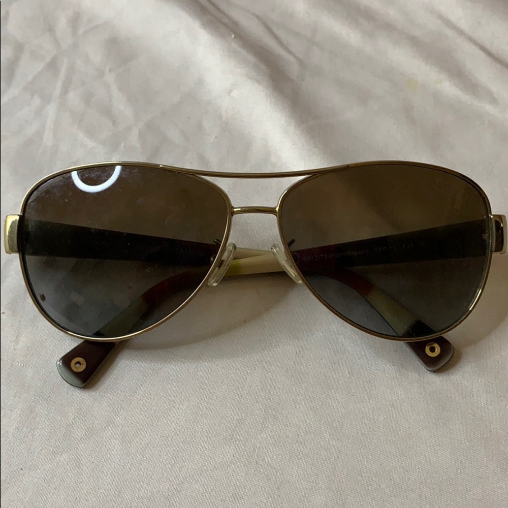 Coach Gold and Brown Aviator Sunglasses